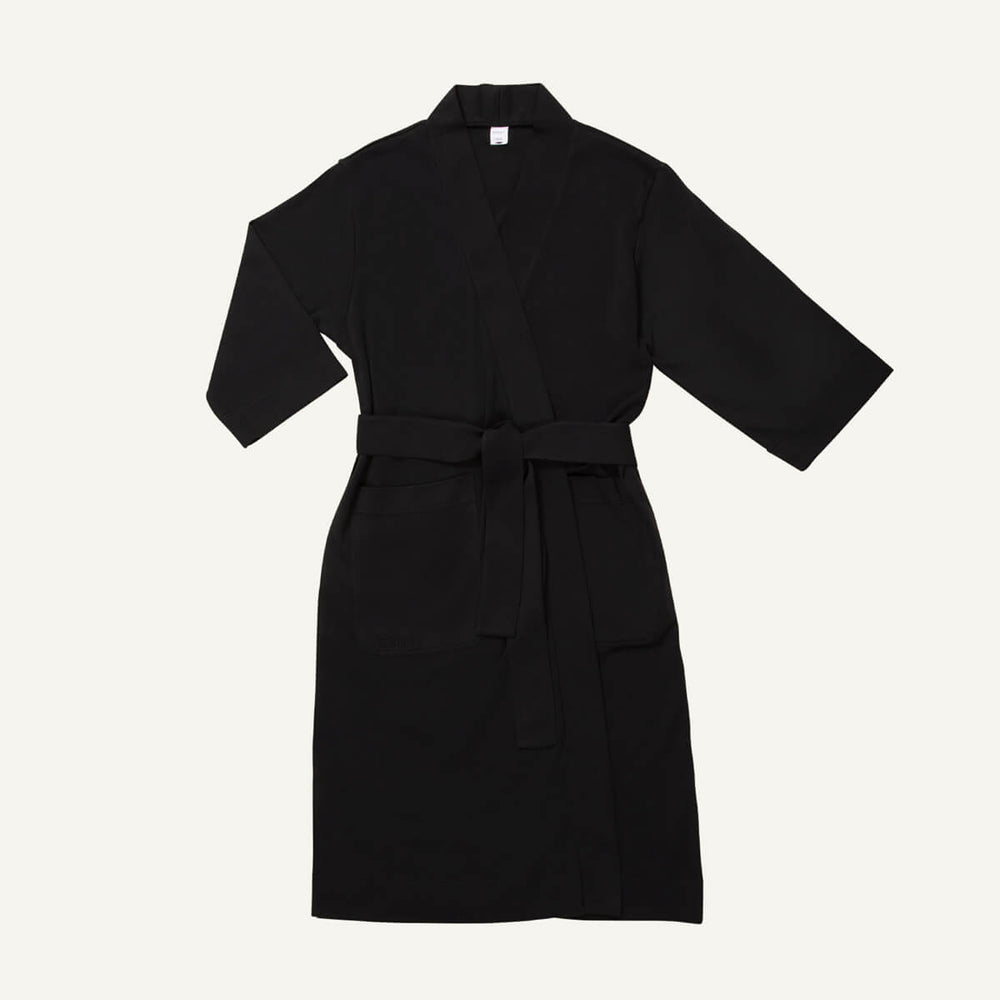An essential robe in graphite gray color.