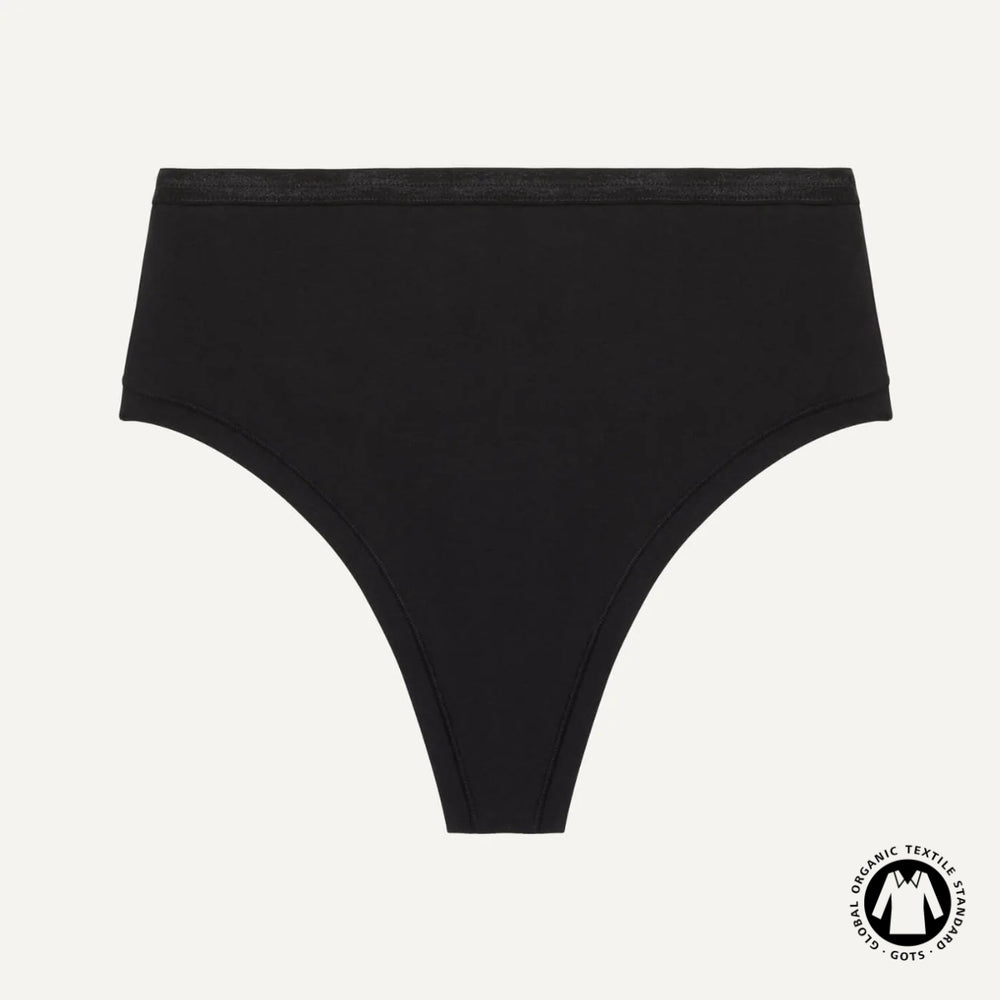 Organic Cotton High-Rise Thong in Carbon