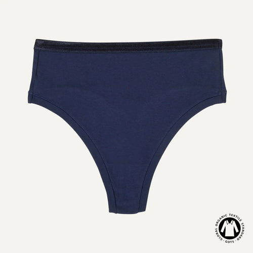 Organic Cotton High-Rise Thong in Marine