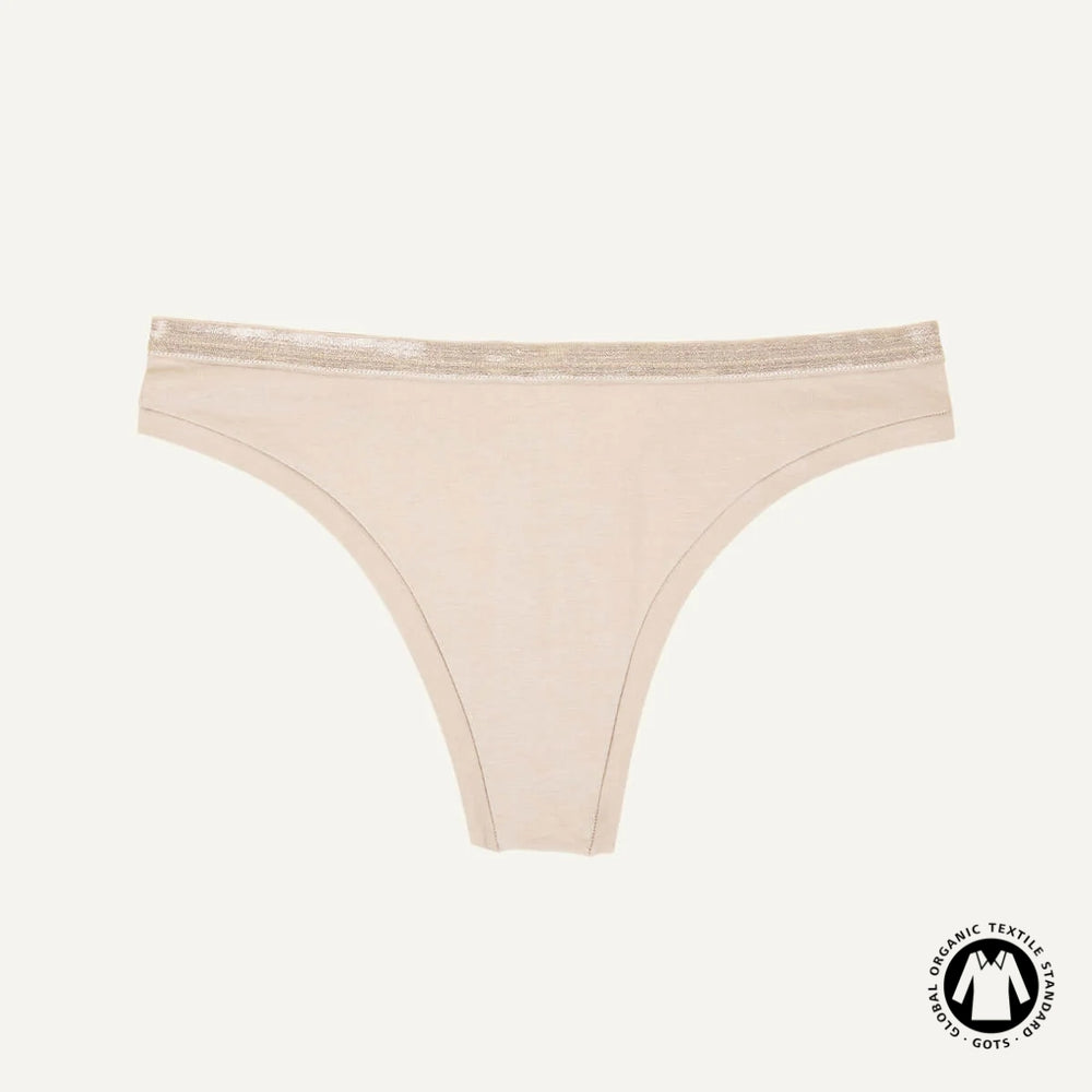 Organic Cotton Low-Rise Thong in Stone