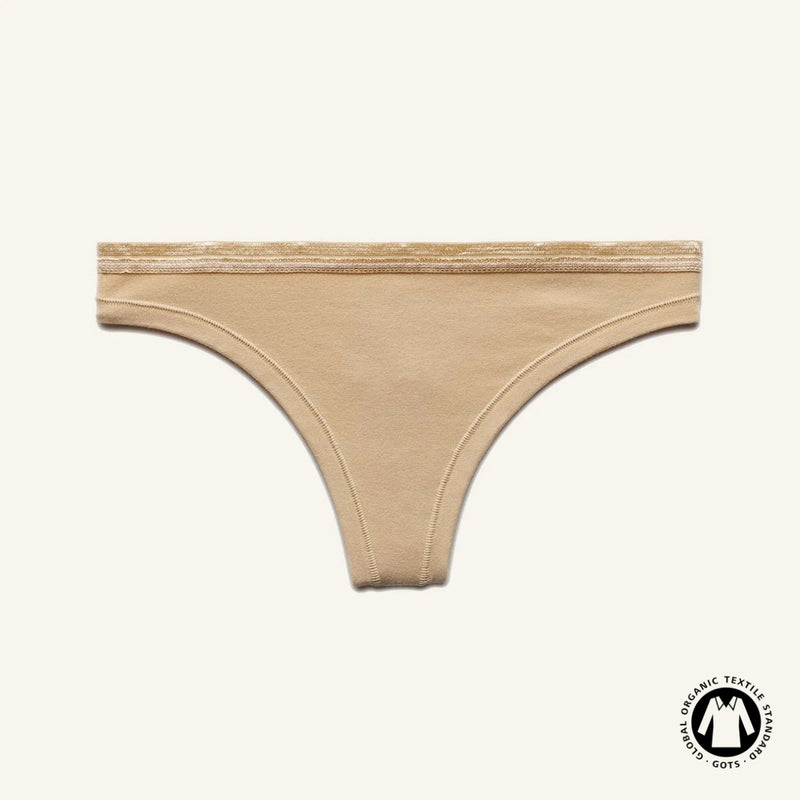 Organic Cotton Low-Rise Thong in Wheat