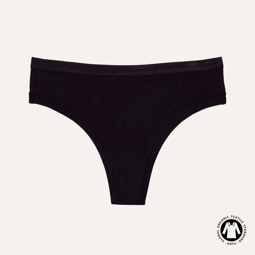 Organic Cotton Mid-Rise Thong in Carbon