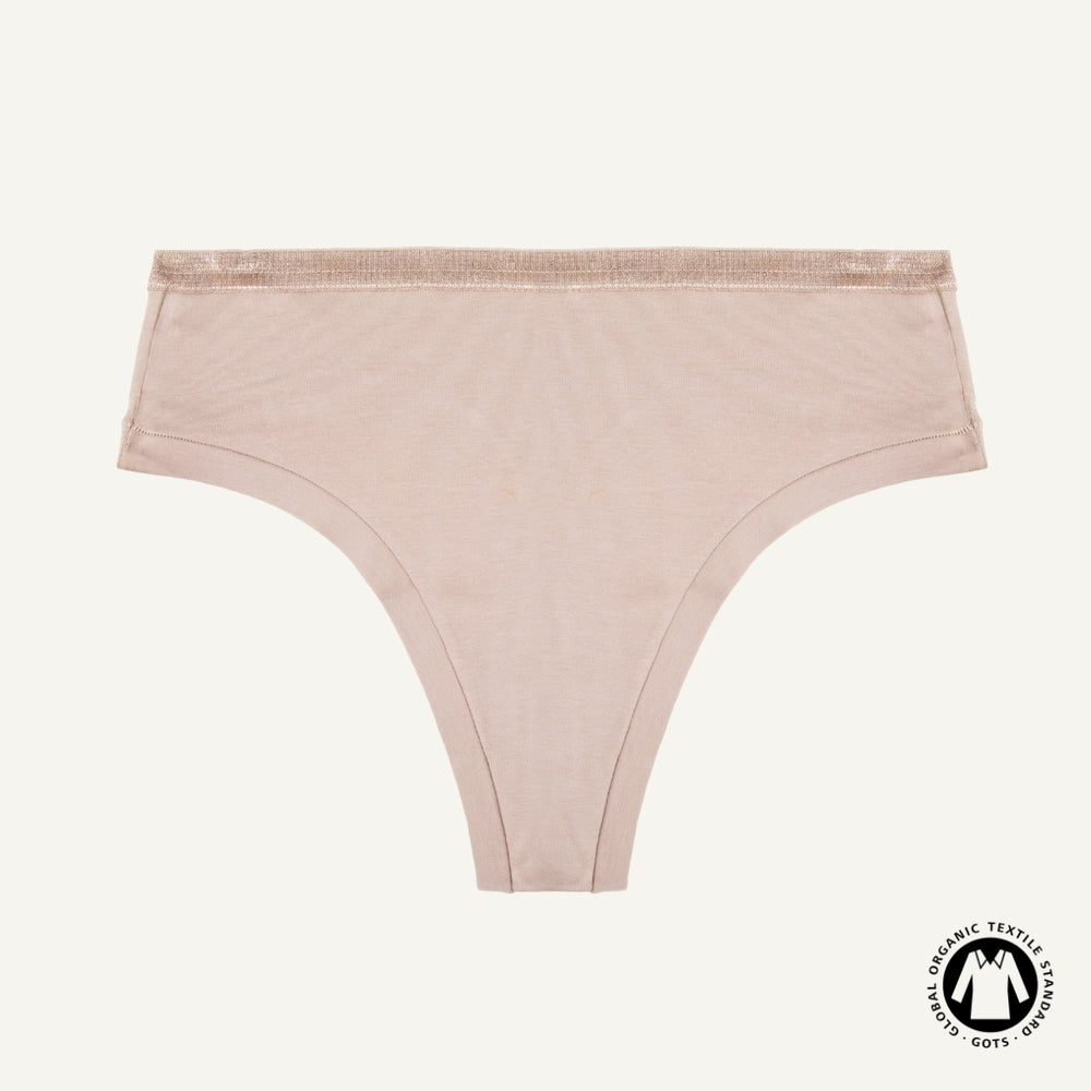 Organic Cotton Mid-Rise Thong in Stone