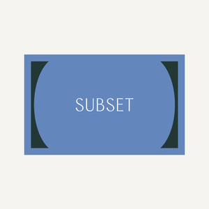 A digital gift card with a blue background and the text 'SUBSET' centered in the foreground.