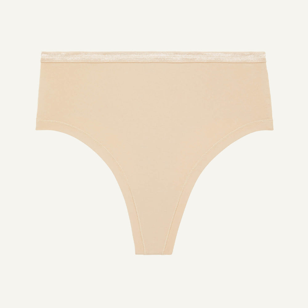 Organic Cotton High-Rise Thong in Wheat